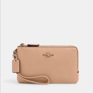 Wristlet Double Corner Zip ( New ) Color Gold / Taupe